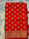 Vermillion Red Crepe Silk Jacquard Saree