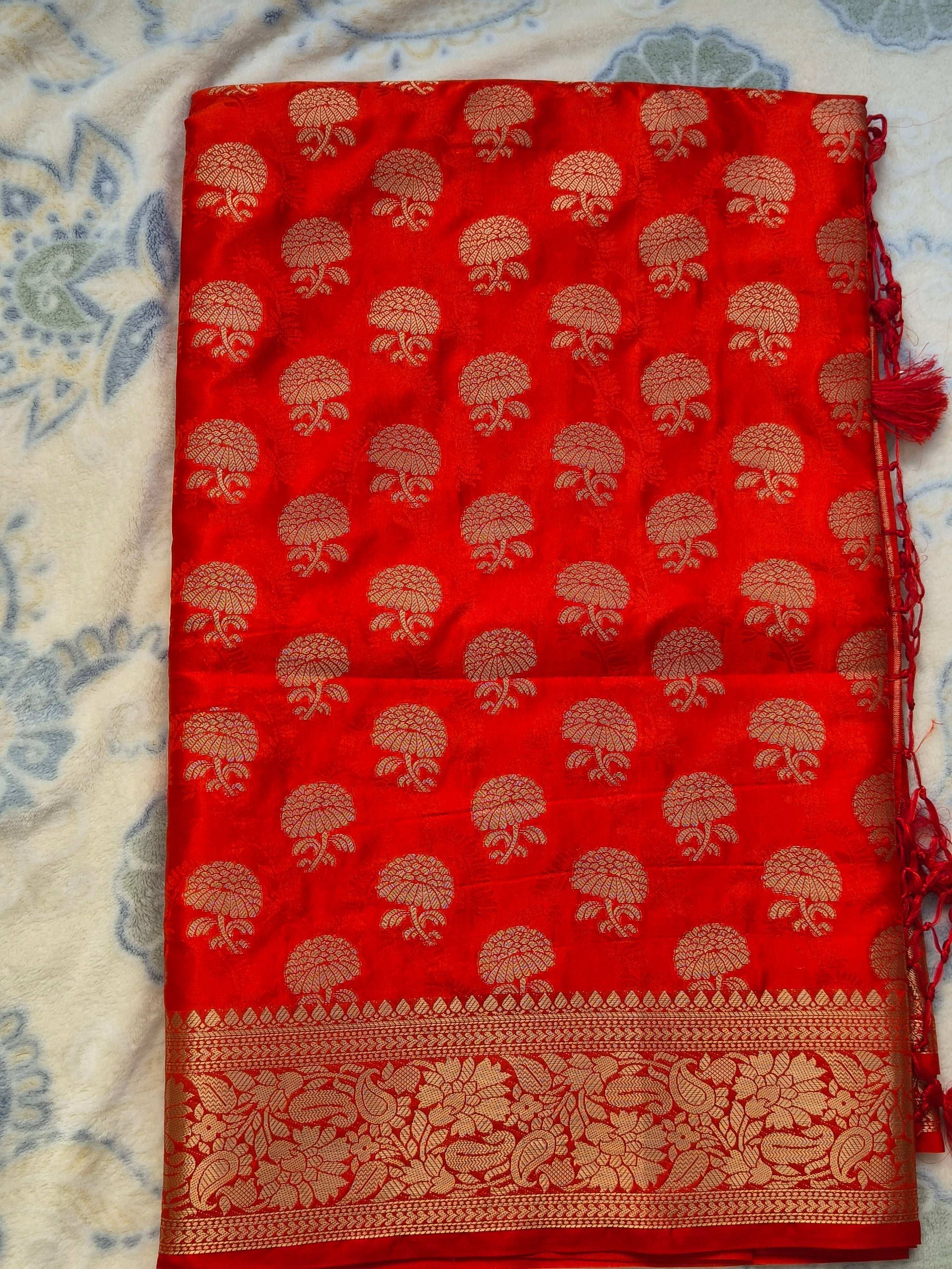 Vermillion Red Crepe Silk Jacquard Saree