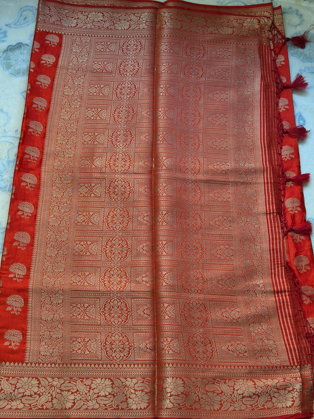 Vermillion Red Crepe Silk Jacquard Saree