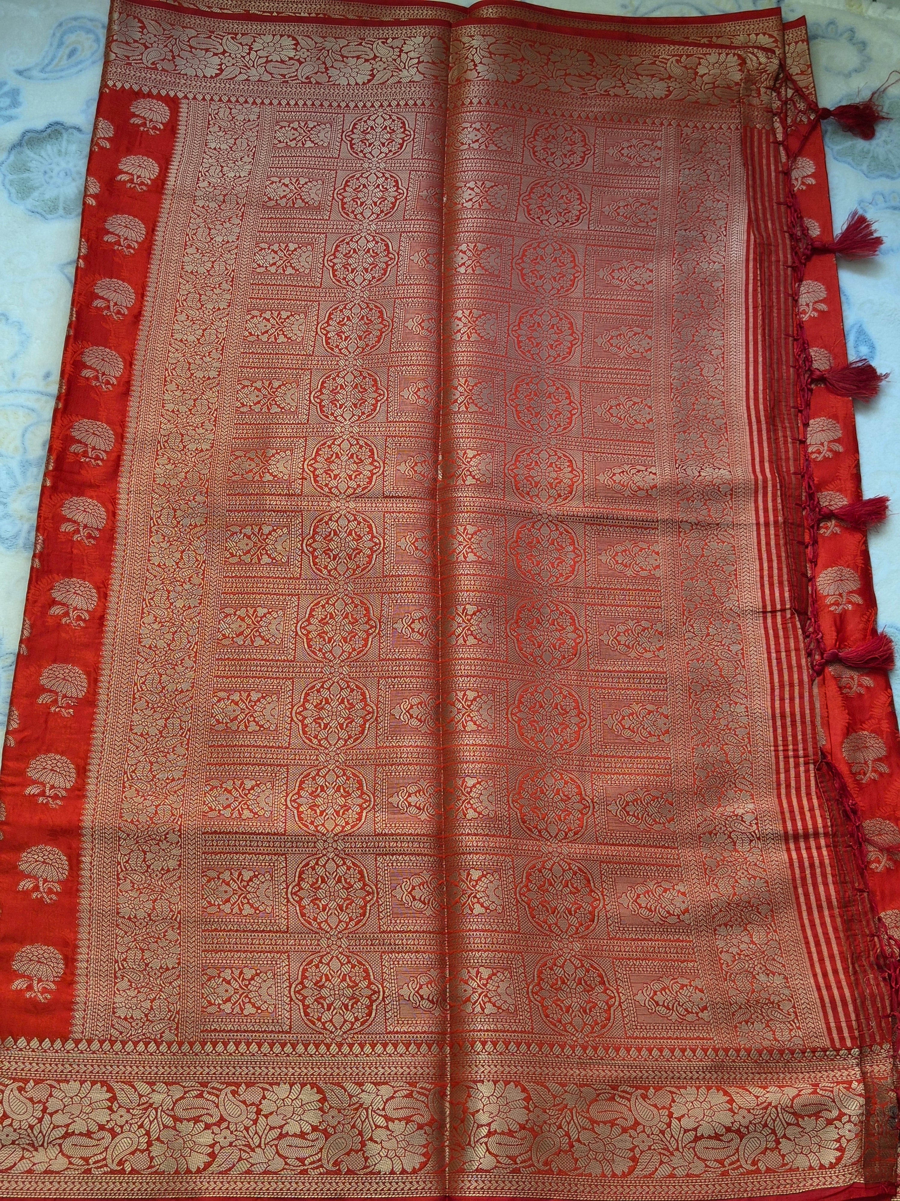 Vermillion Red Crepe Silk Jacquard Saree