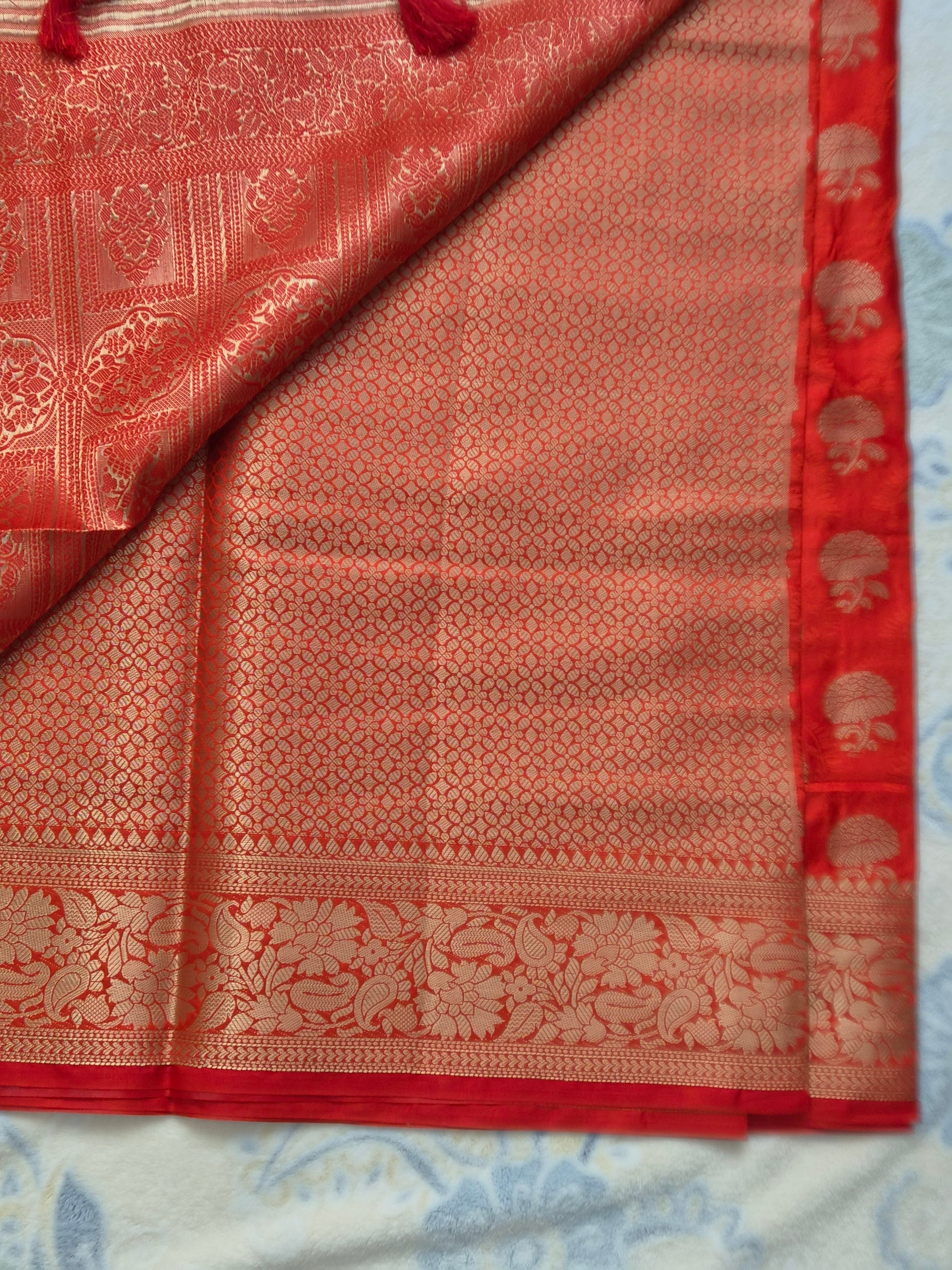 Vermillion Red Crepe Silk Jacquard Saree