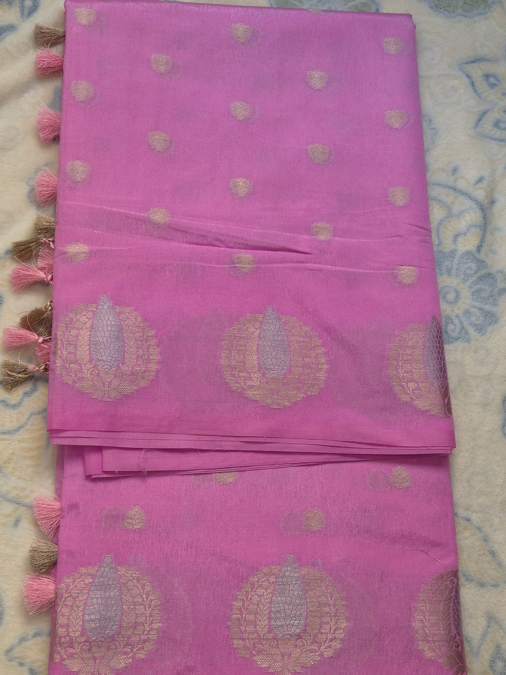 Orchid Pink Summer Silk Saree with Sona-Roopa Zari Butas & Large Paan Motif Border