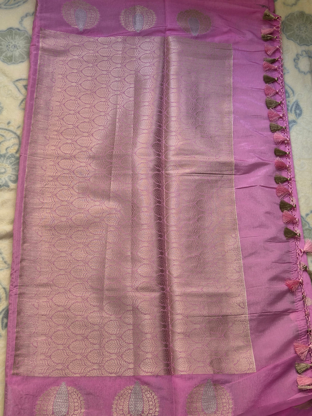Orchid Pink Summer Silk Saree with Sona-Roopa Zari Butas & Large Paan Motif Border