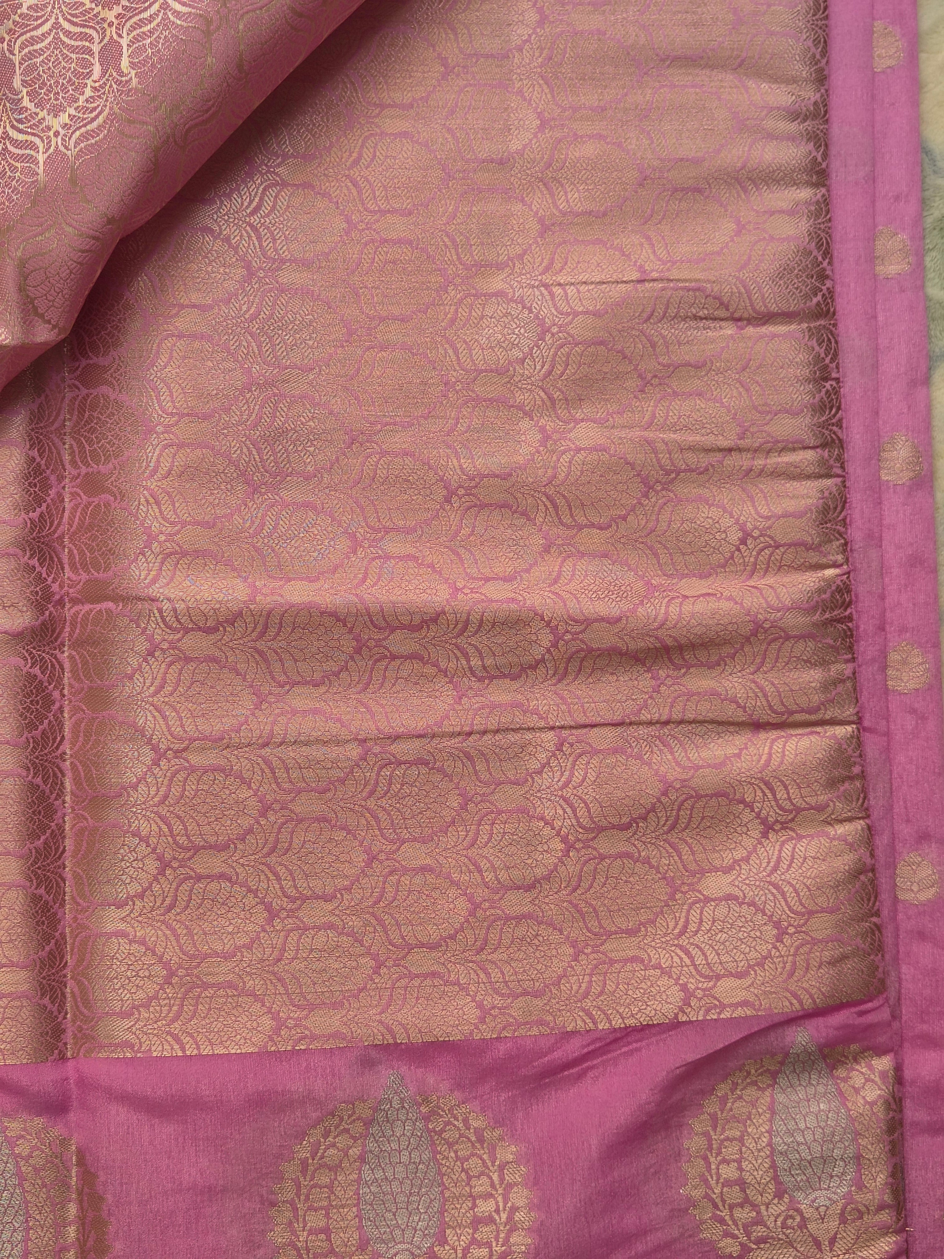 Orchid Pink Summer Silk Saree with Sona-Roopa Zari Butas & Large Paan Motif Border