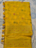 Yellow Summer Silk Saree | Gold Zari Jaal | Meenakari Butas