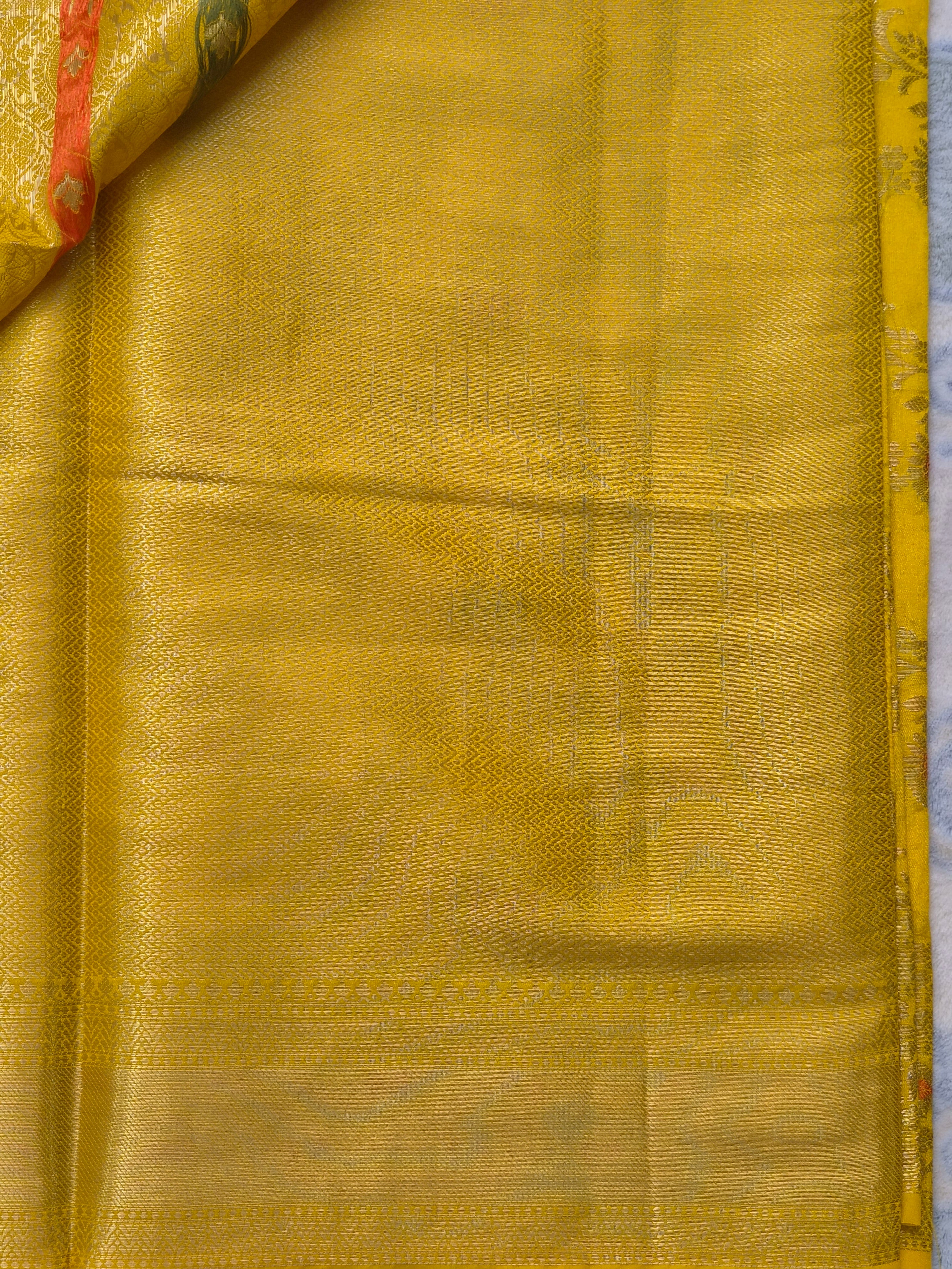 Yellow Summer Silk Saree | Gold Zari Jaal | Meenakari Butas