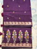 Chanderi Embroidery Saree with Multicolour Thread Embroidery & Antique Zari Border