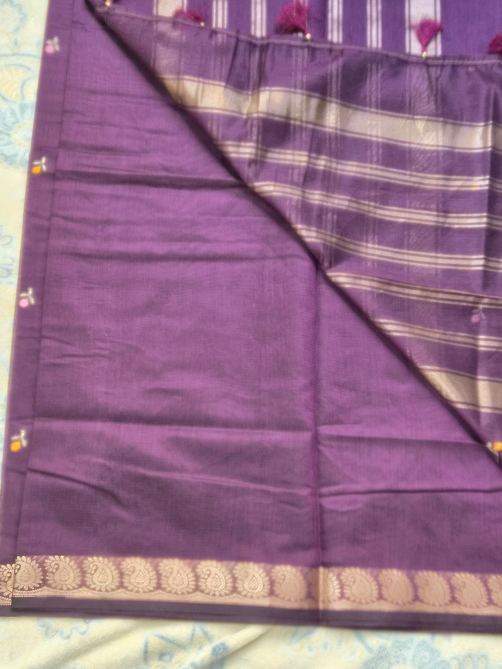 Chanderi Embroidery Saree with Multicolour Thread Embroidery & Antique Zari Border