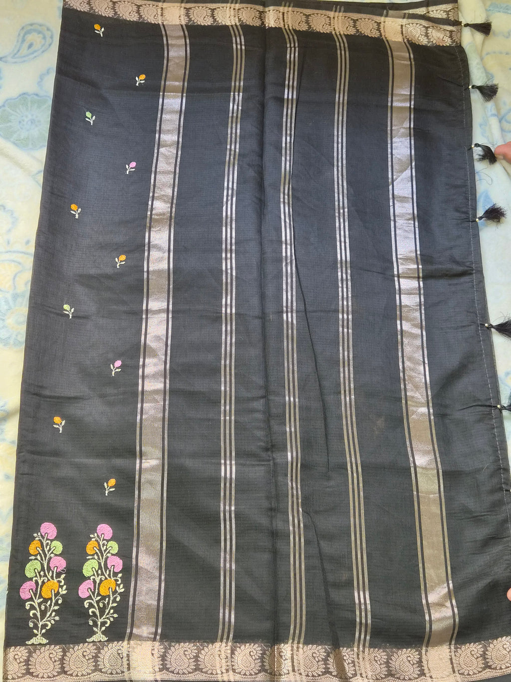 Chanderi Embroidery Saree with Multicolour Thread Embroidery & Antique Zari Border