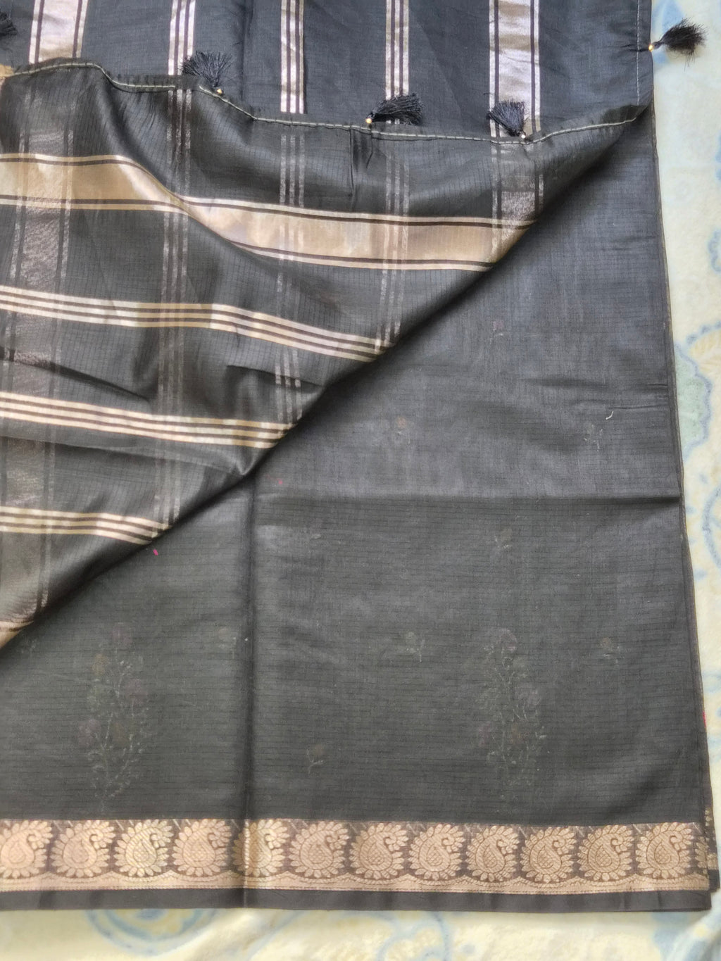 Chanderi Embroidery Saree with Multicolour Thread Embroidery & Antique Zari Border