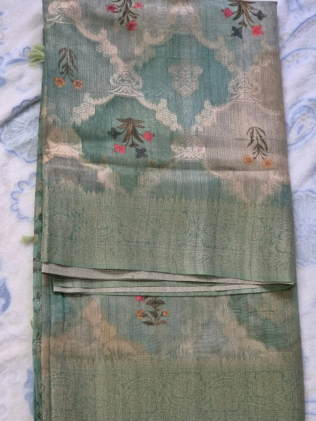Sage Green Tissue Rangkat Saree