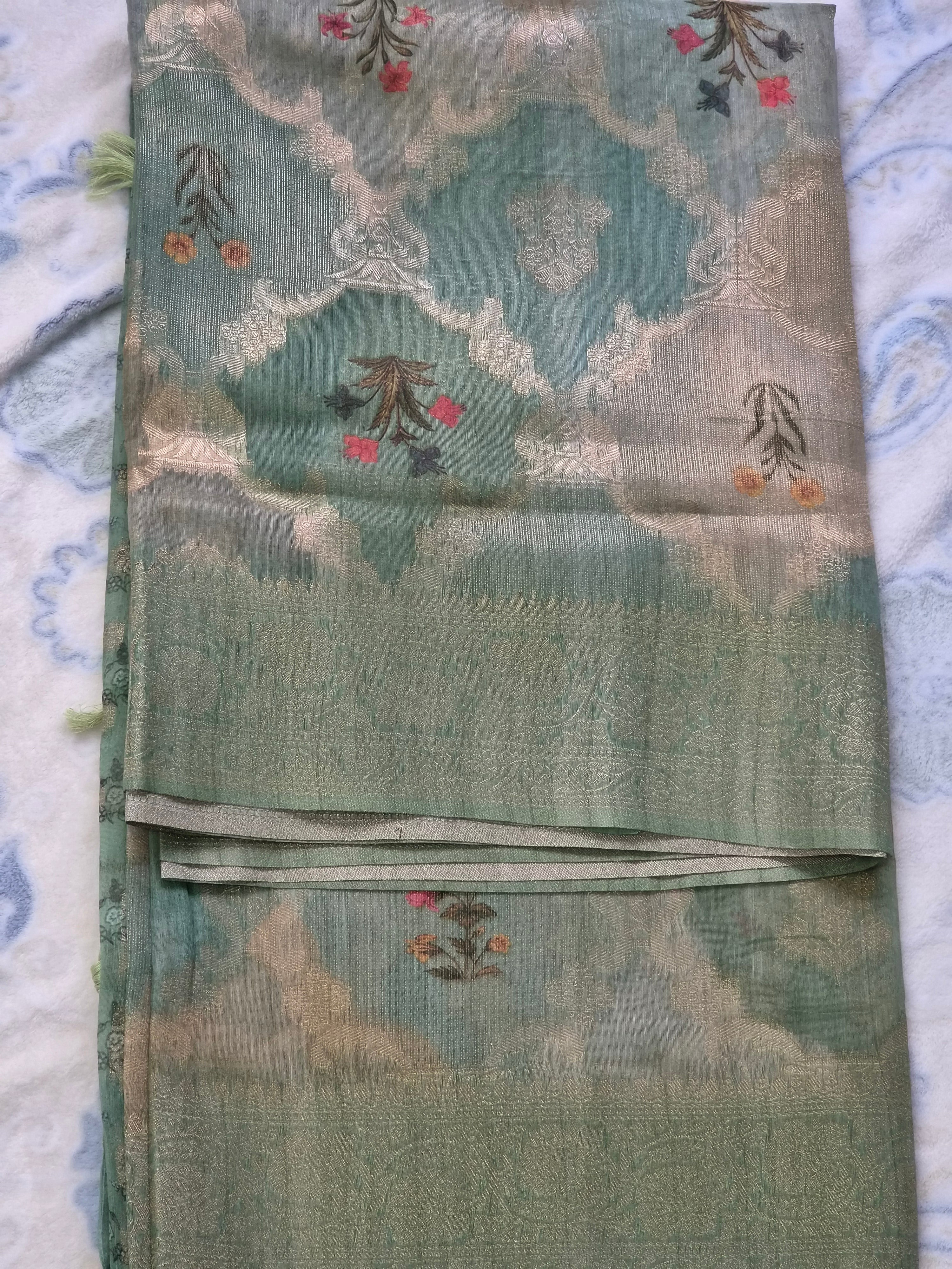 Sage Green Tissue Rangkat Saree