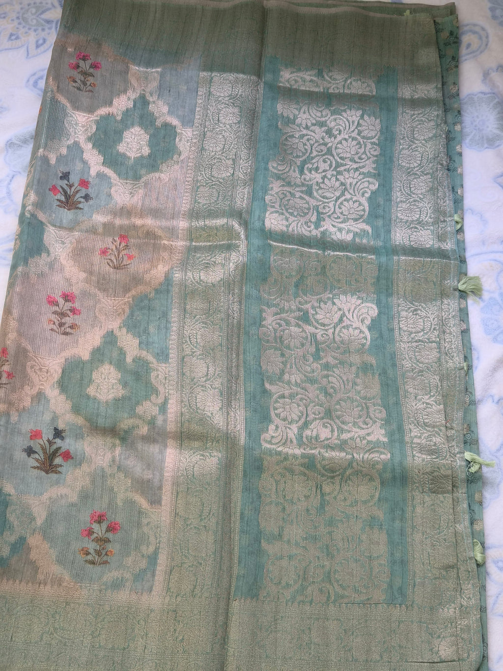 Sage Green Tissue Rangkat Saree