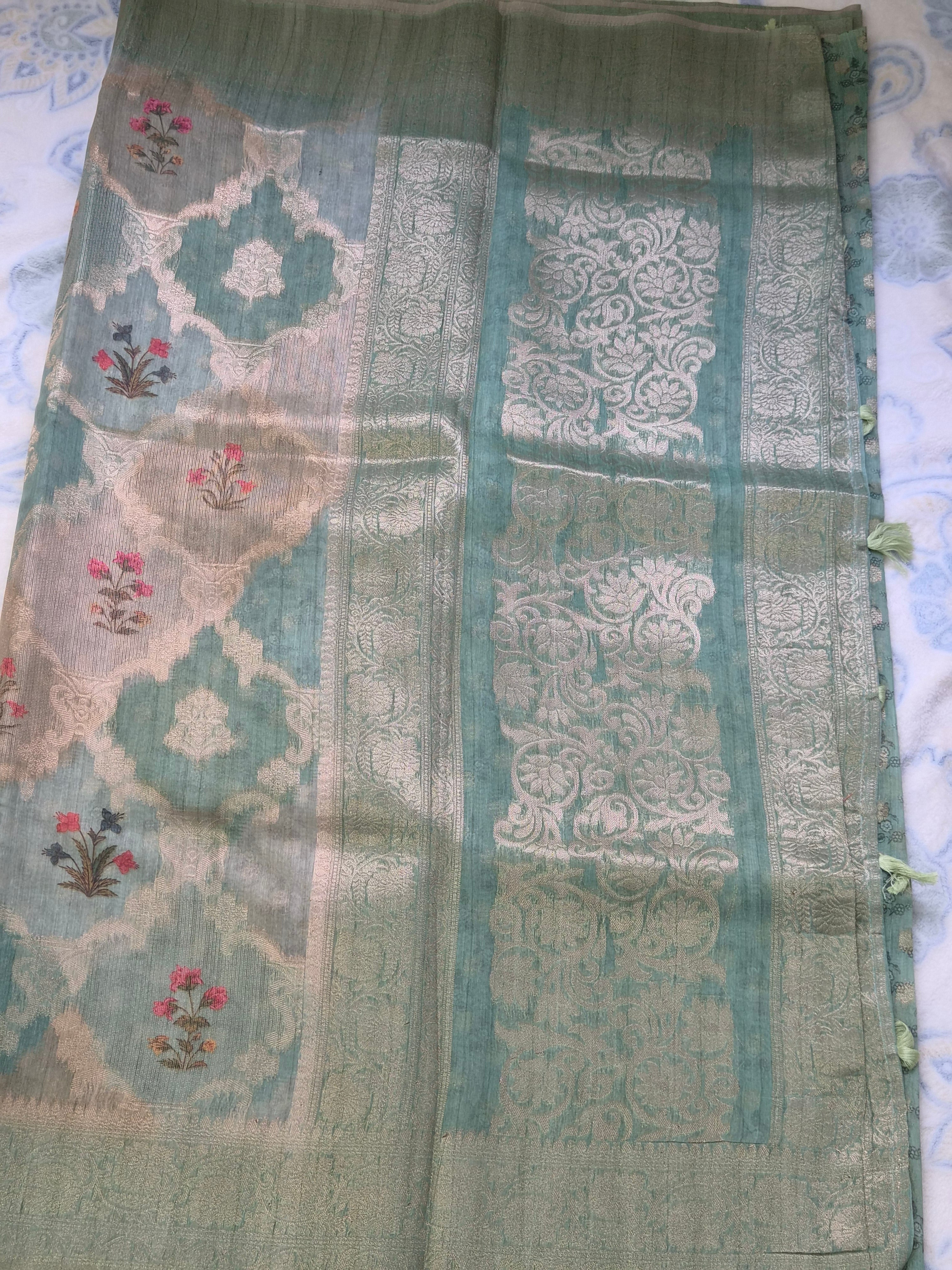 Sage Green Tissue Rangkat Saree