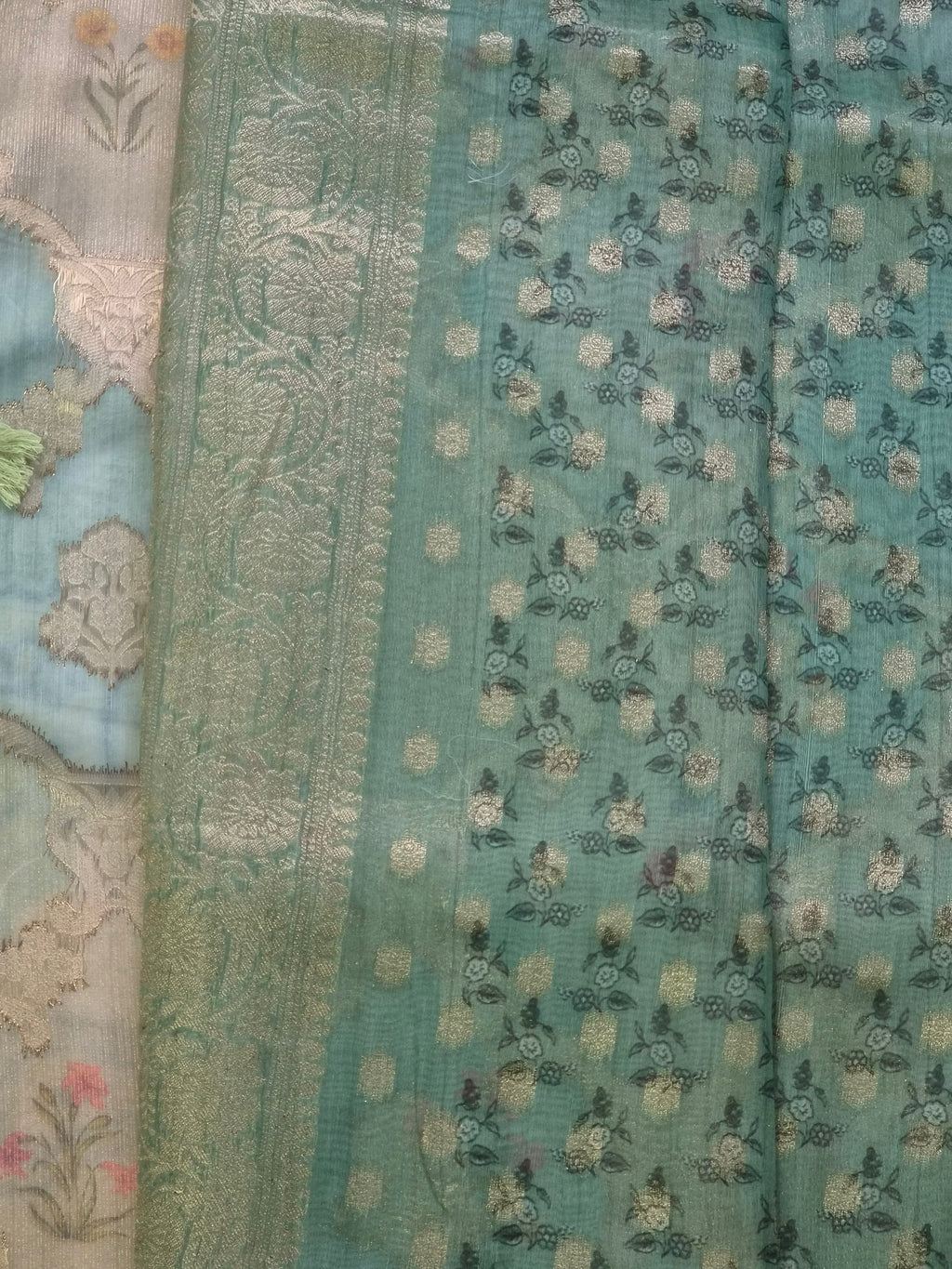 Sage Green Tissue Rangkat Saree