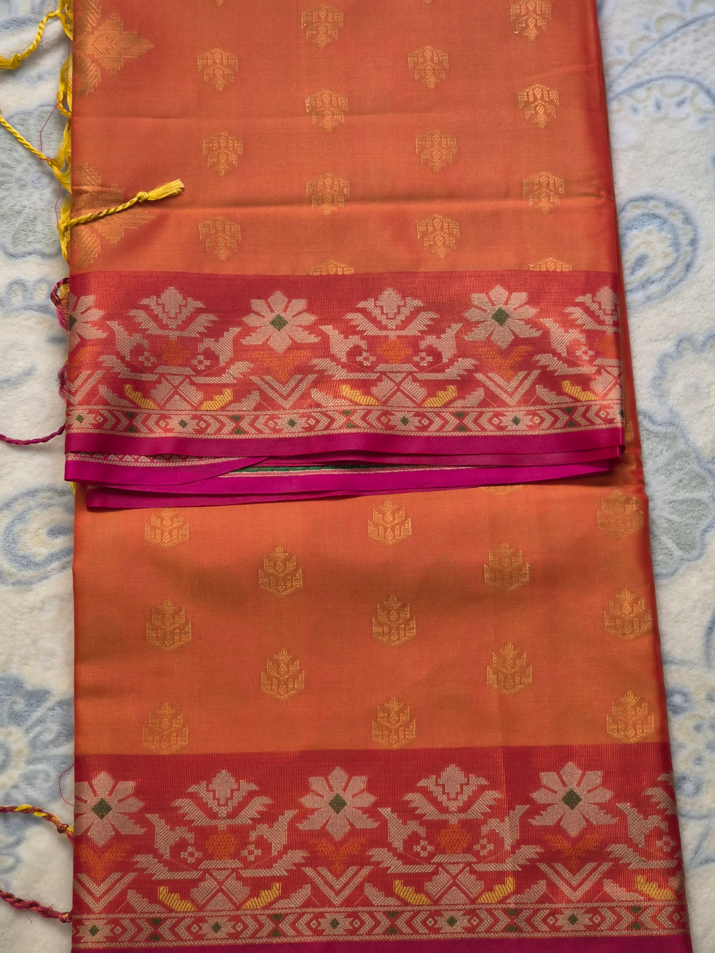 Soft Silk Saree with Jamdani Border & Gold Zari Butas