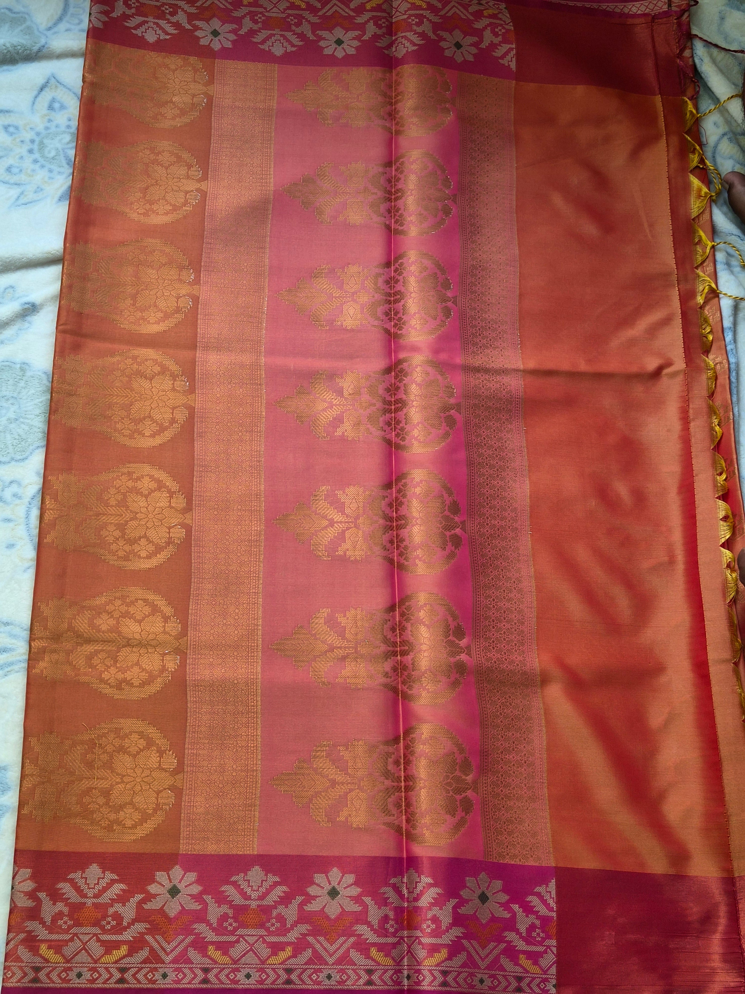 Soft Silk Saree with Jamdani Border & Gold Zari Butas