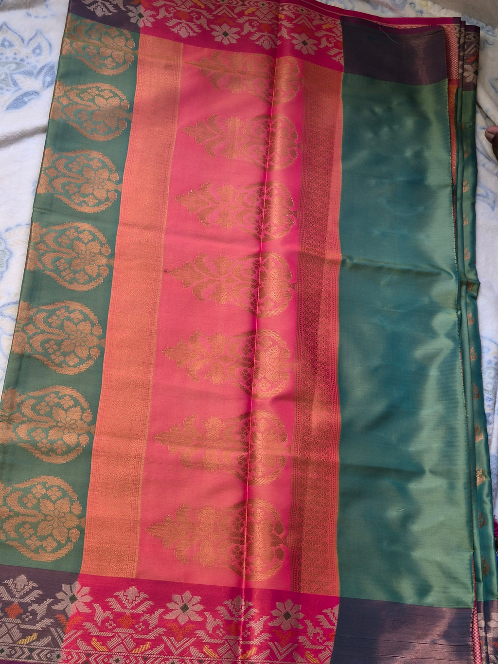 Soft Silk Saree with Jamdani Border & Gold Zari Butas