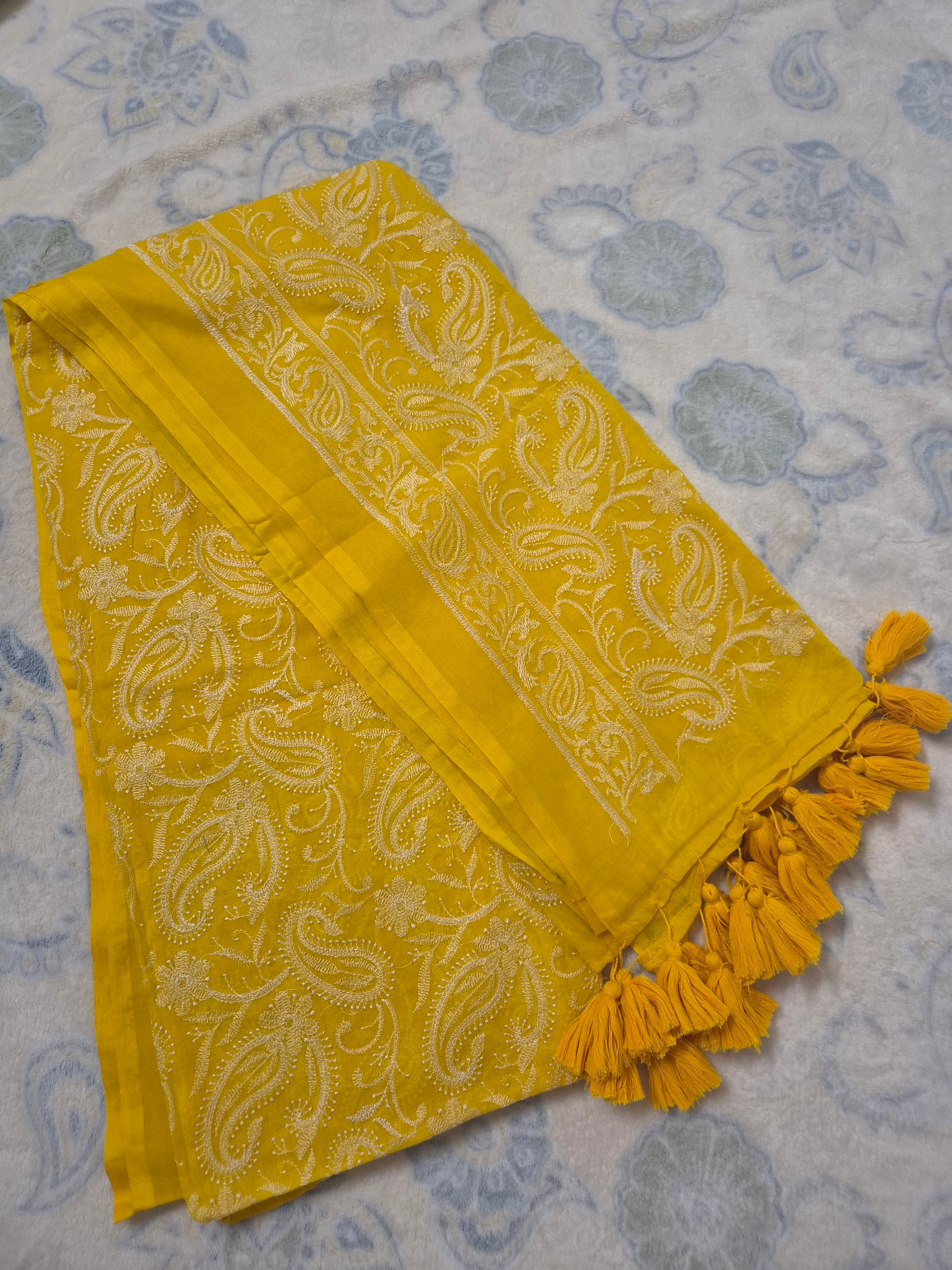 Chikankari All-Over Paisley Embroidered Saree