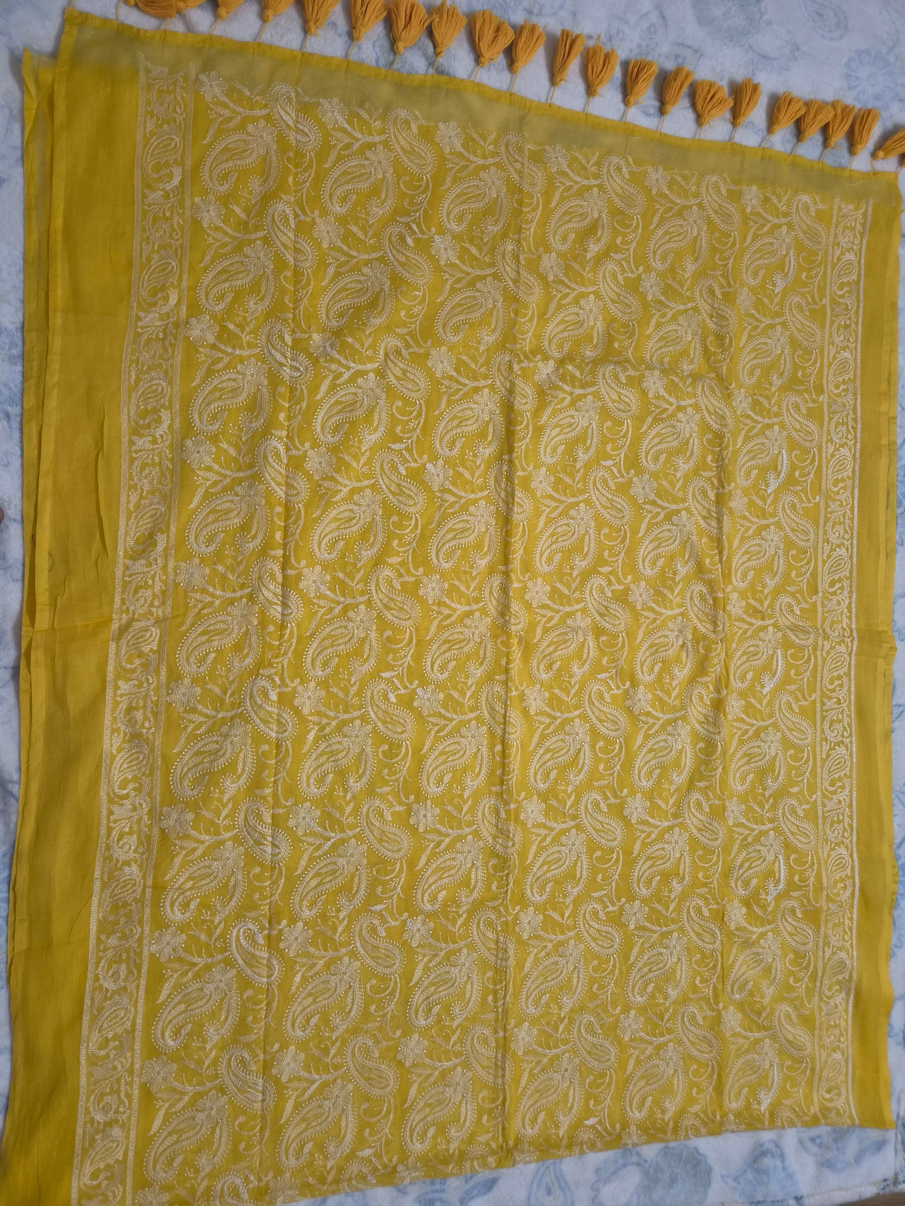 Chikankari All-Over Paisley Embroidered Saree