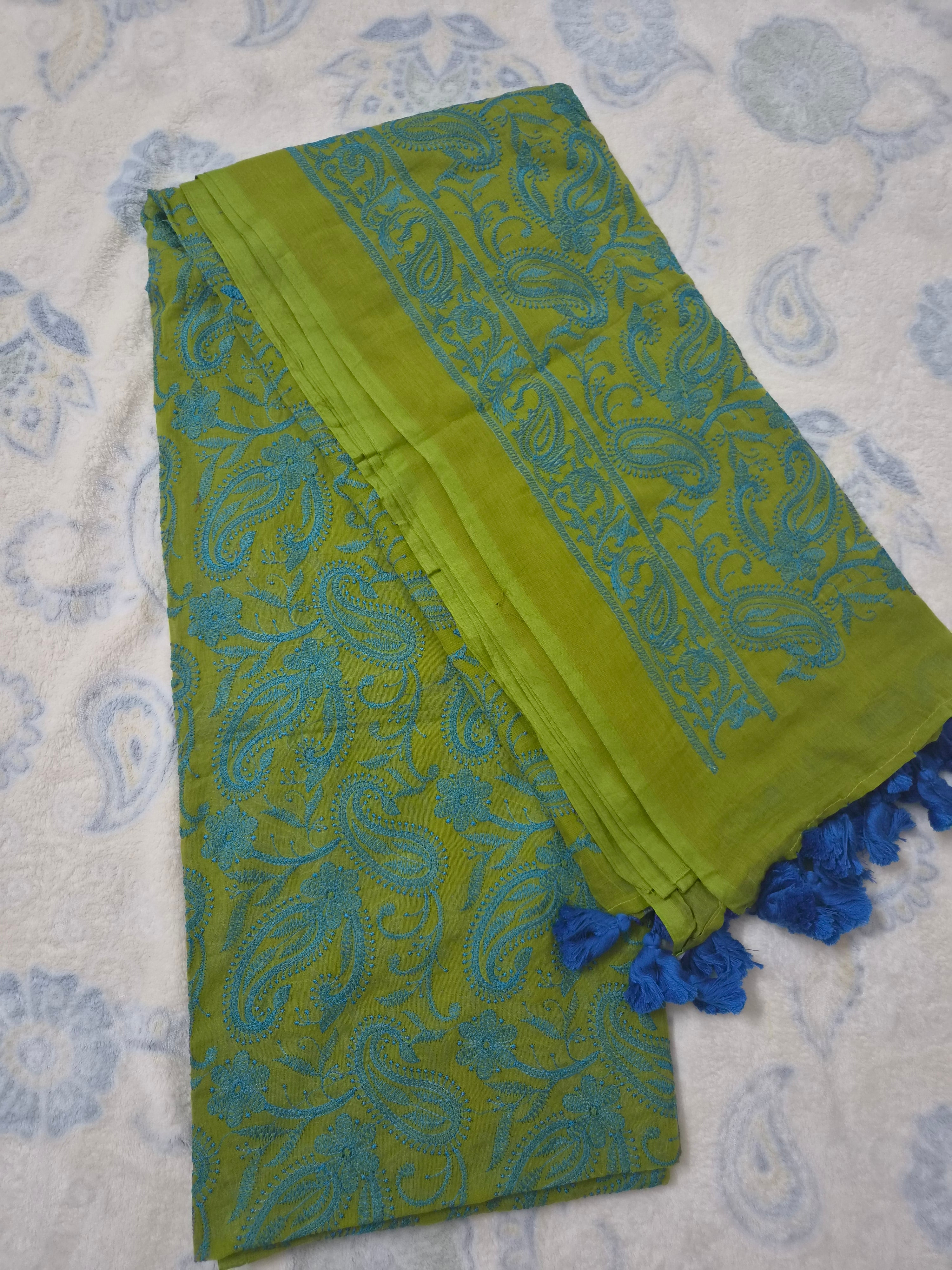 Chikankari All-Over Paisley Embroidered Saree
