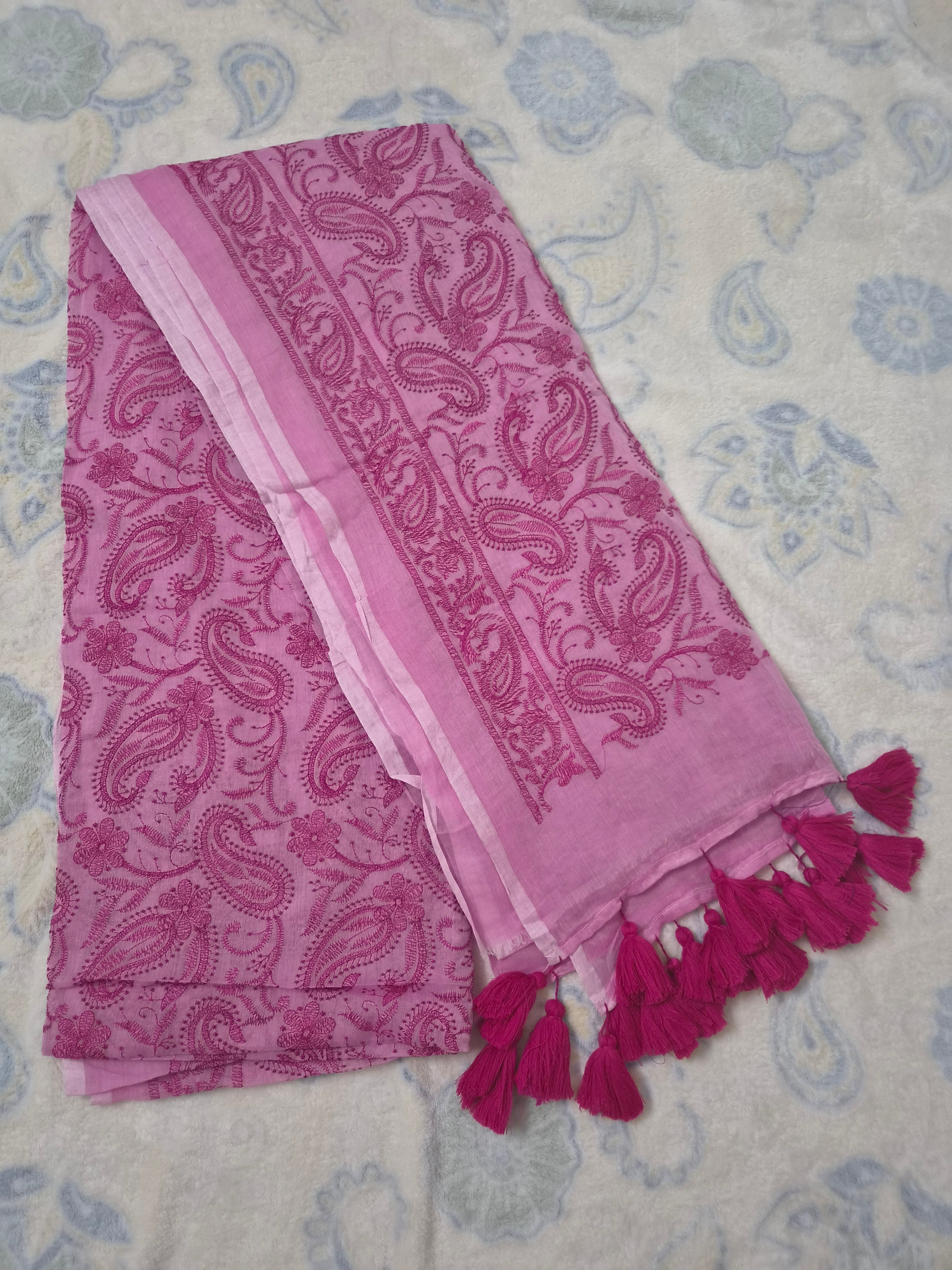 Chikankari All-Over Paisley Embroidered Saree