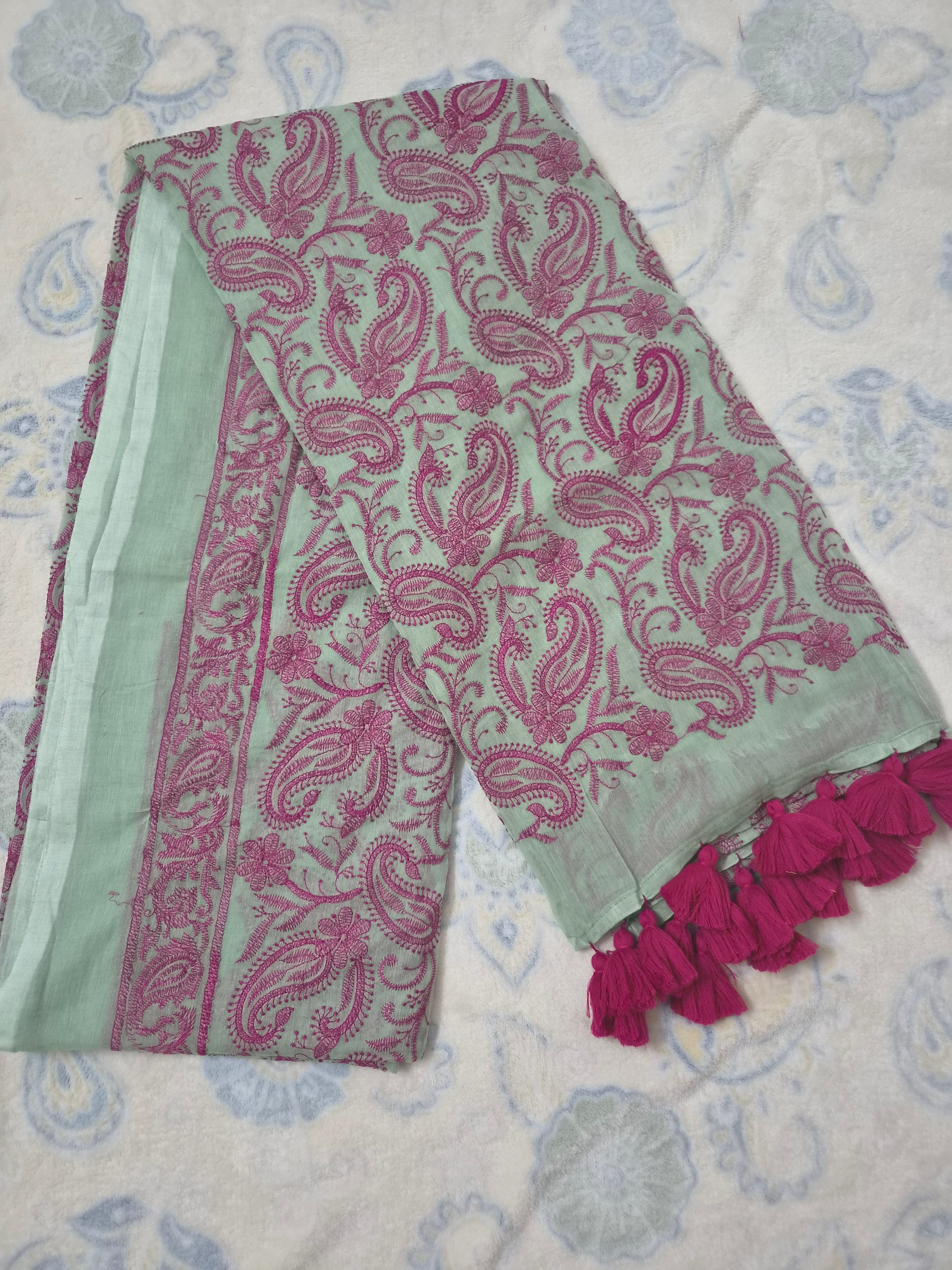 Chikankari All-Over Paisley Embroidered Saree