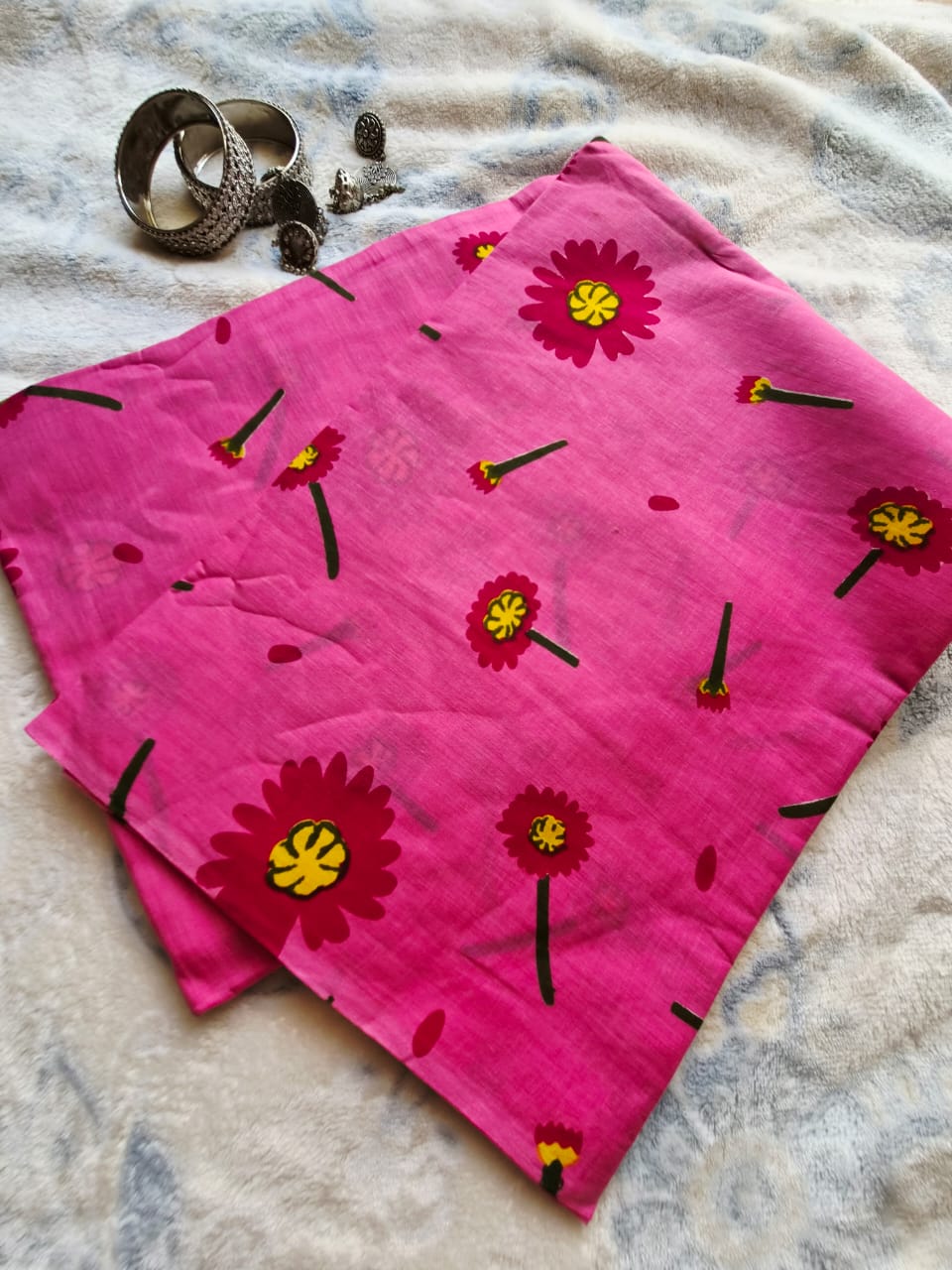 Pink Floral Printed Saree