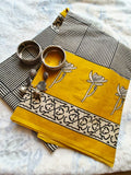 Mustard Yellow Bagru Block Print Saree