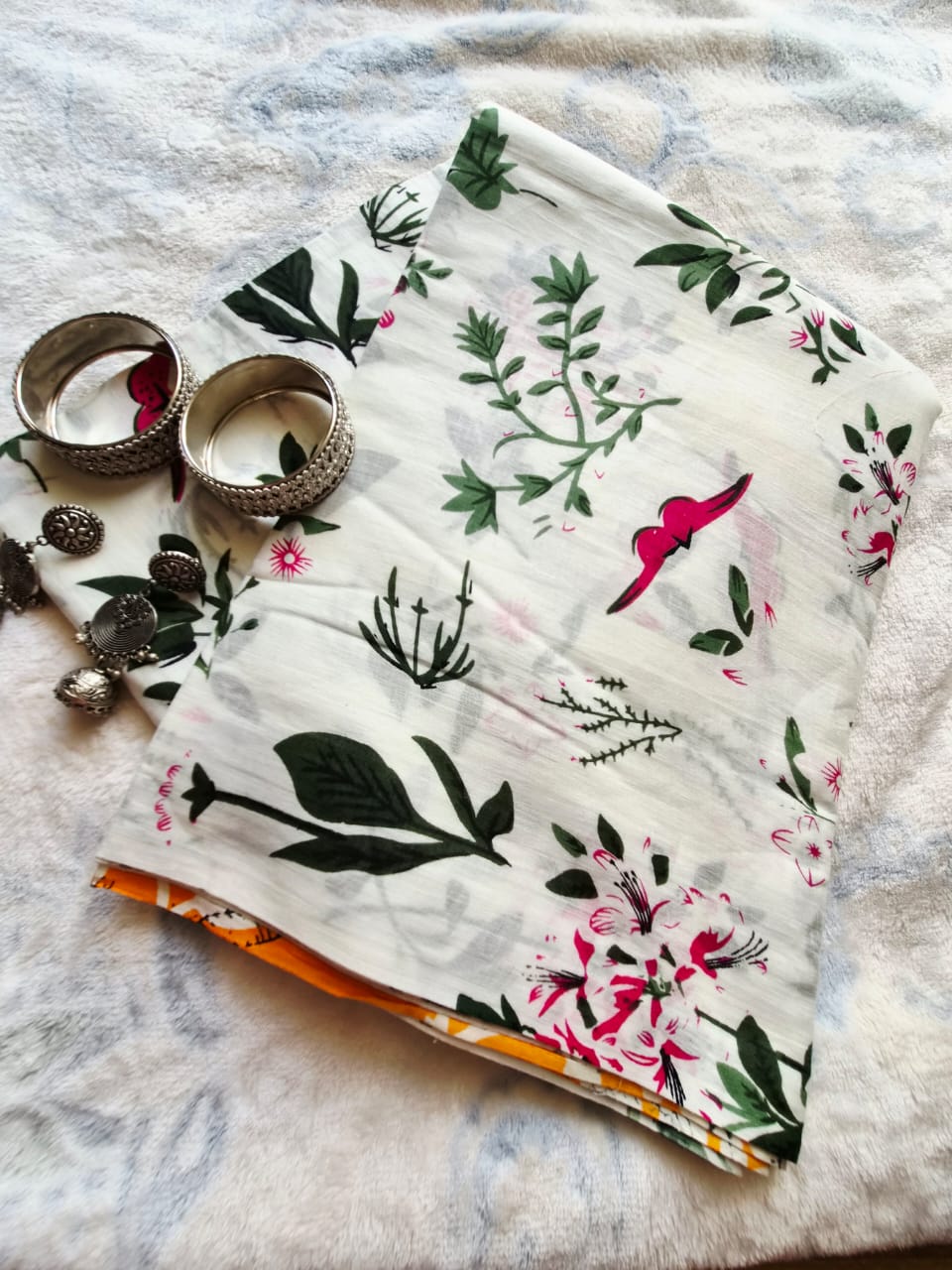 White Floral Digital Print Saree