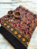 Black Ajrakh Floral Print Saree