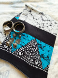 Black & White Batik Saree with Turquoise Accent