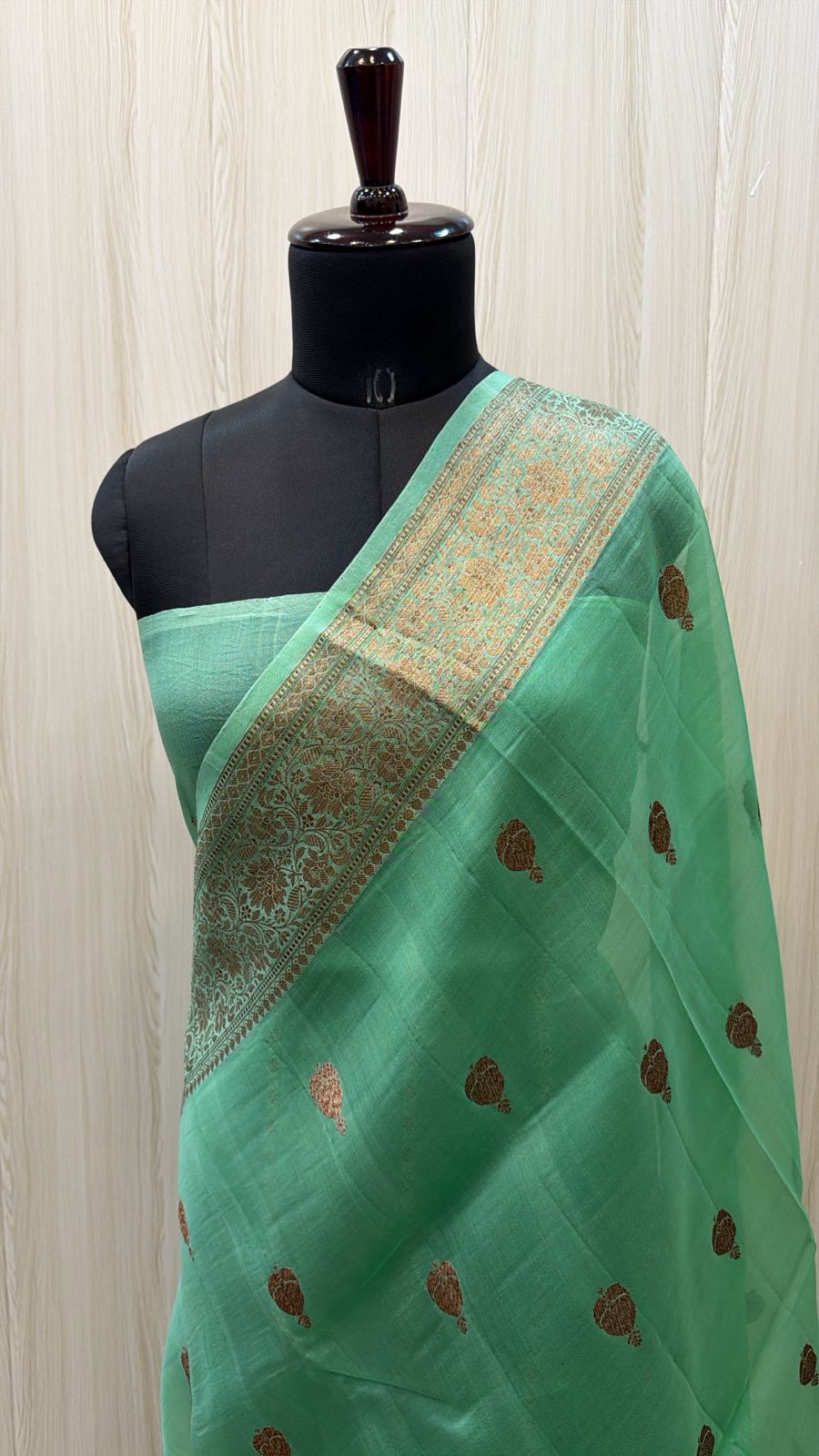 Mint Green Kora Banarasi Saree with Antique Zari Border