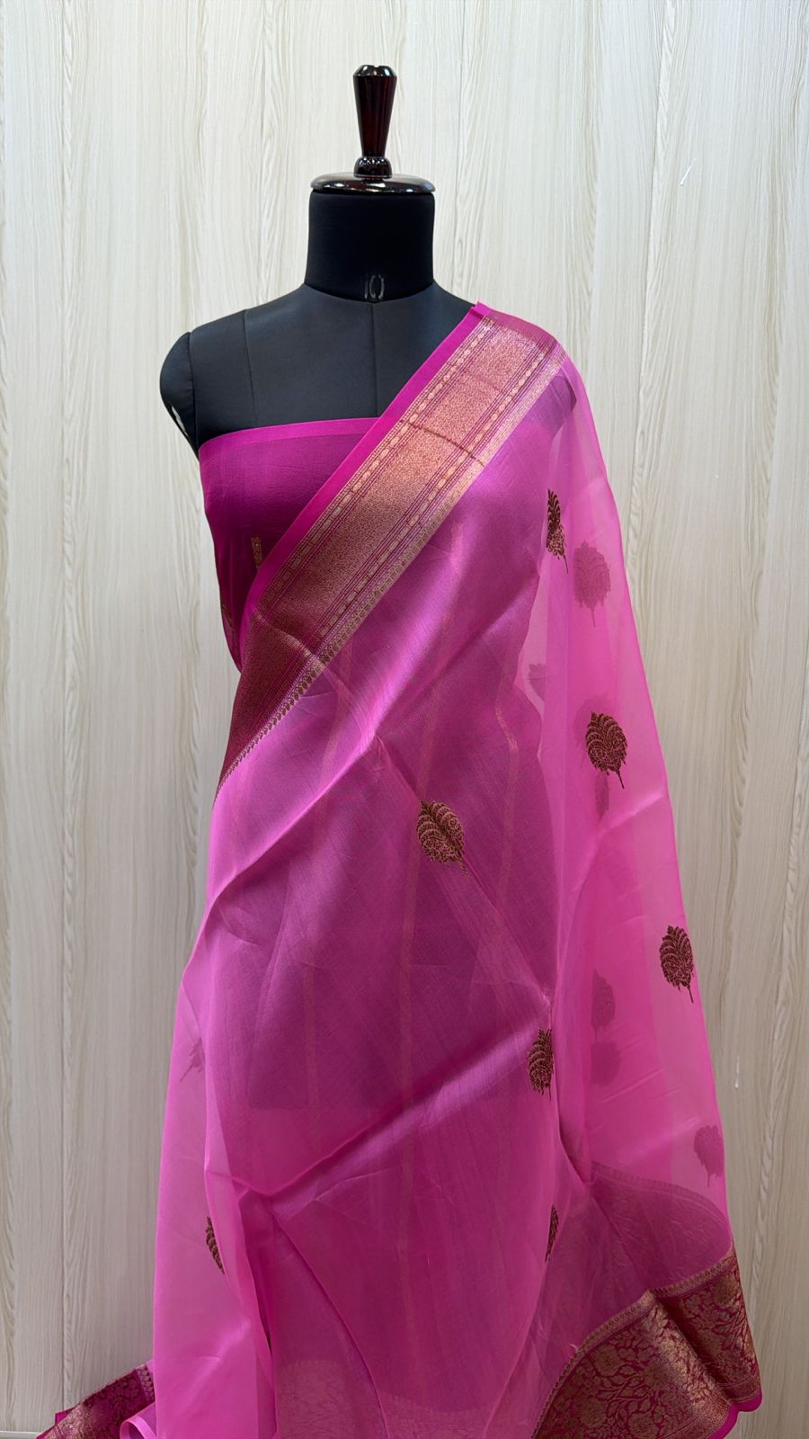 Magenta Kora Banarasi Saree with Antique Maroon Zari