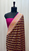 Deep Wine Khaddi Georgette Banarasi Saree with Meenakari Jaal Rows