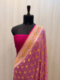 Mauve Pink Khaddi Georgette Banarasi Saree with Meenakari Jaal